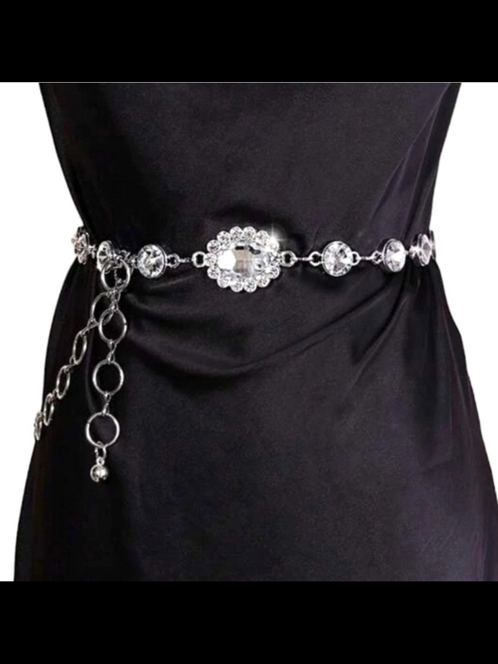 Crystal-Embellished Silver Waist Chain Belt - Women Accessories